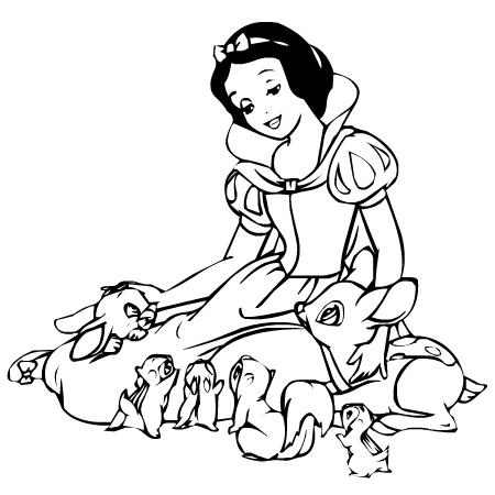 coloriage Blanche neige et ses amis les animaux